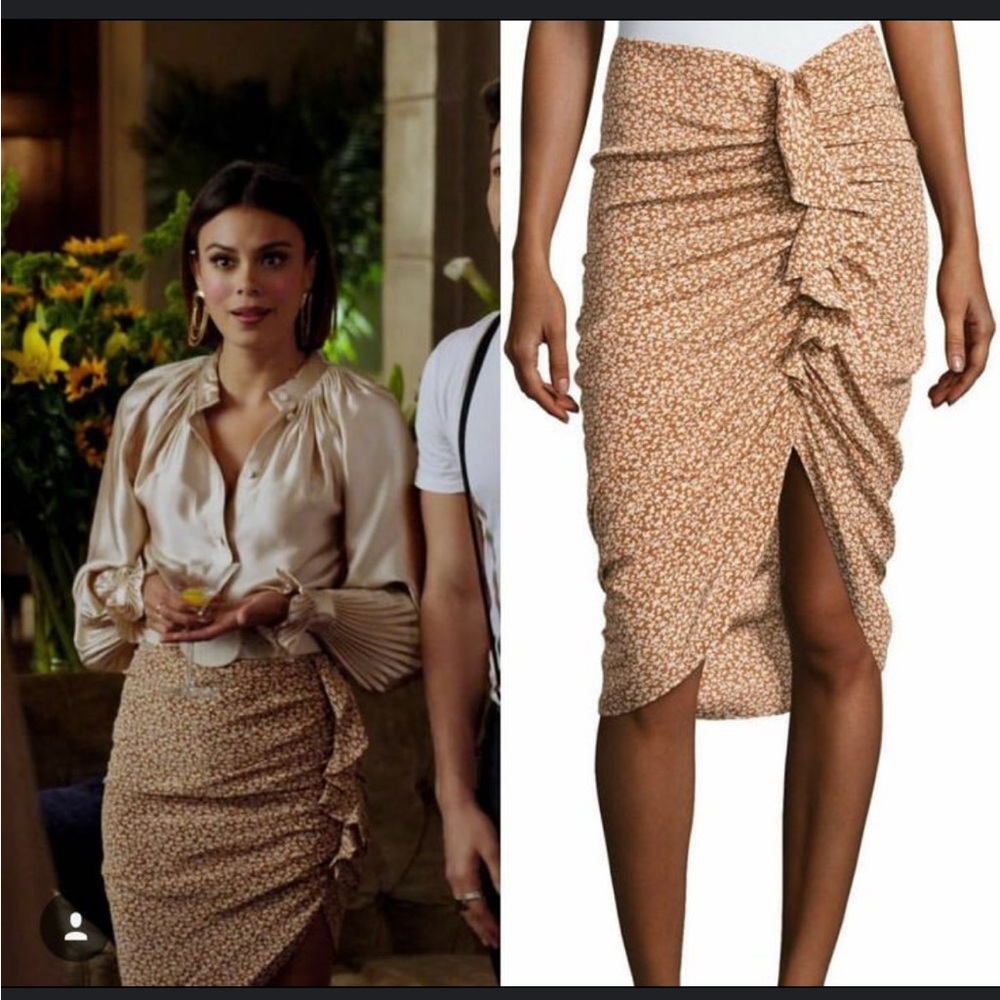 Hazel Side-Ruched Silk Ruffle Skirt